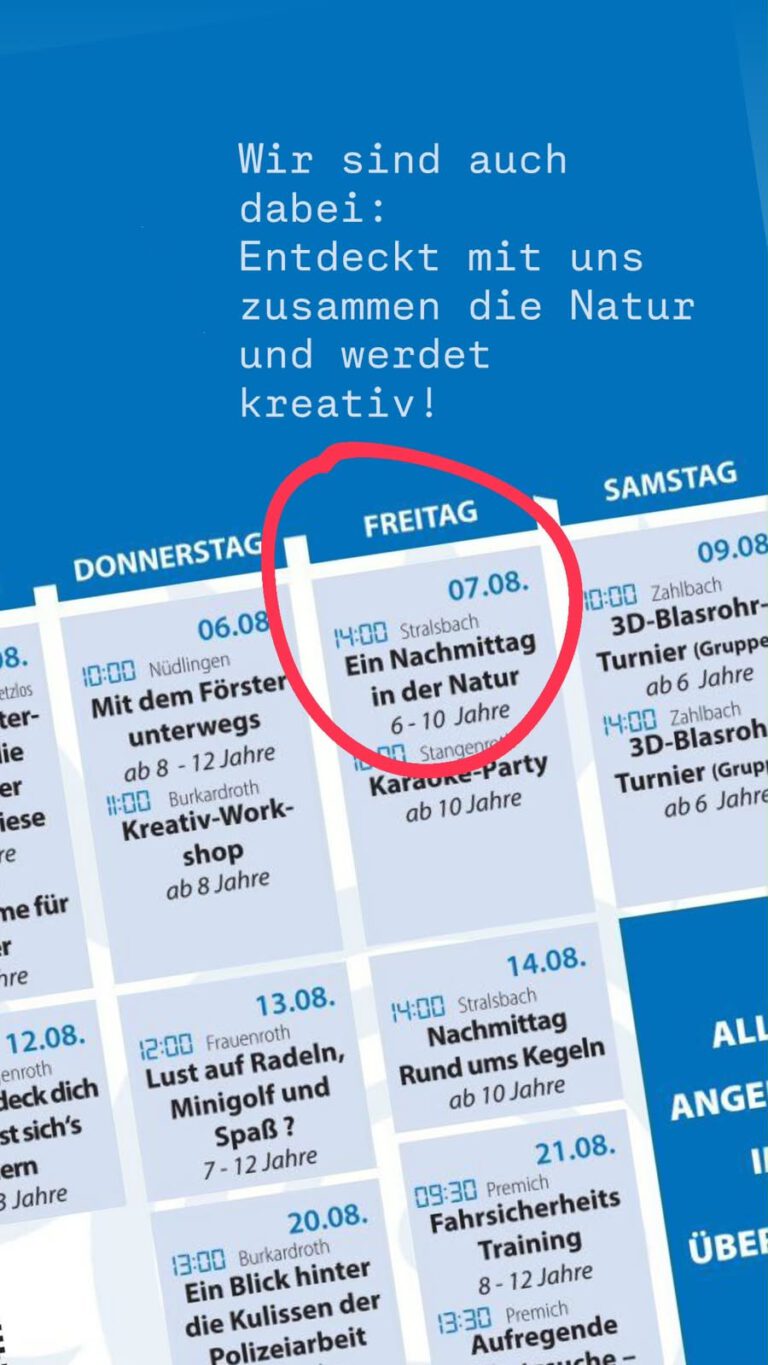 Ferienprogramm 2026 Ein Nachmittag in der Natur